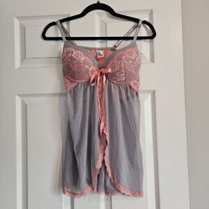 Jessica Simpson Pink and Gray Chemise with Lace and Bow